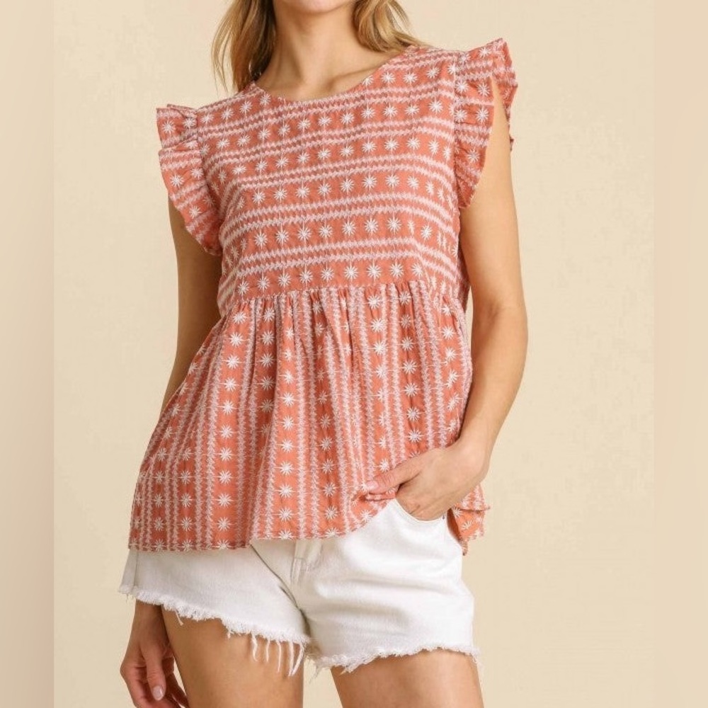 Umgee Embroidered Baby Doll Top in Dusty Rose Size Small